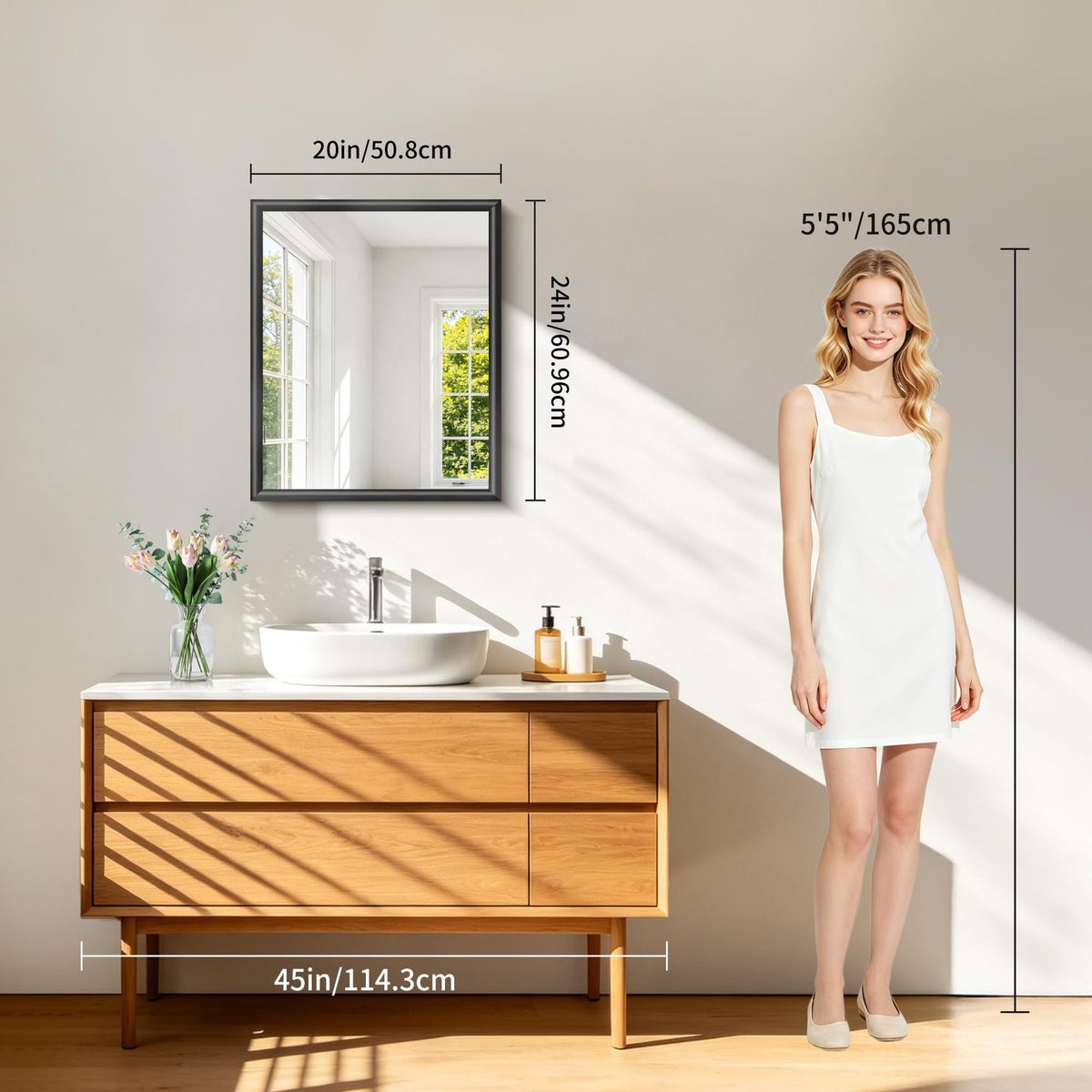 Black Bathroom Mirror 20x24 Inch Framed Wall Mirror for Vanity