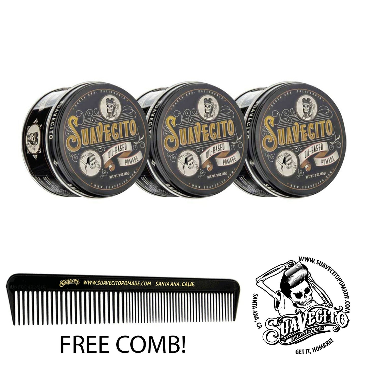 Oil-Based Hair Pomade - Medium Hold & Shine, 3 oz Tin Can, 3 Pack