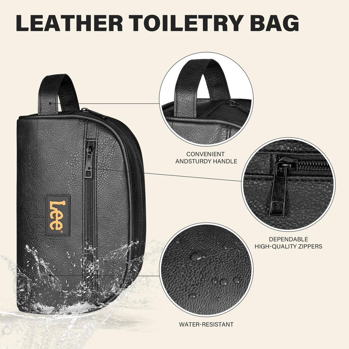 Men's Water-Resistant PU Leather Toiletry Bag Travel Organizer Dopp Kit