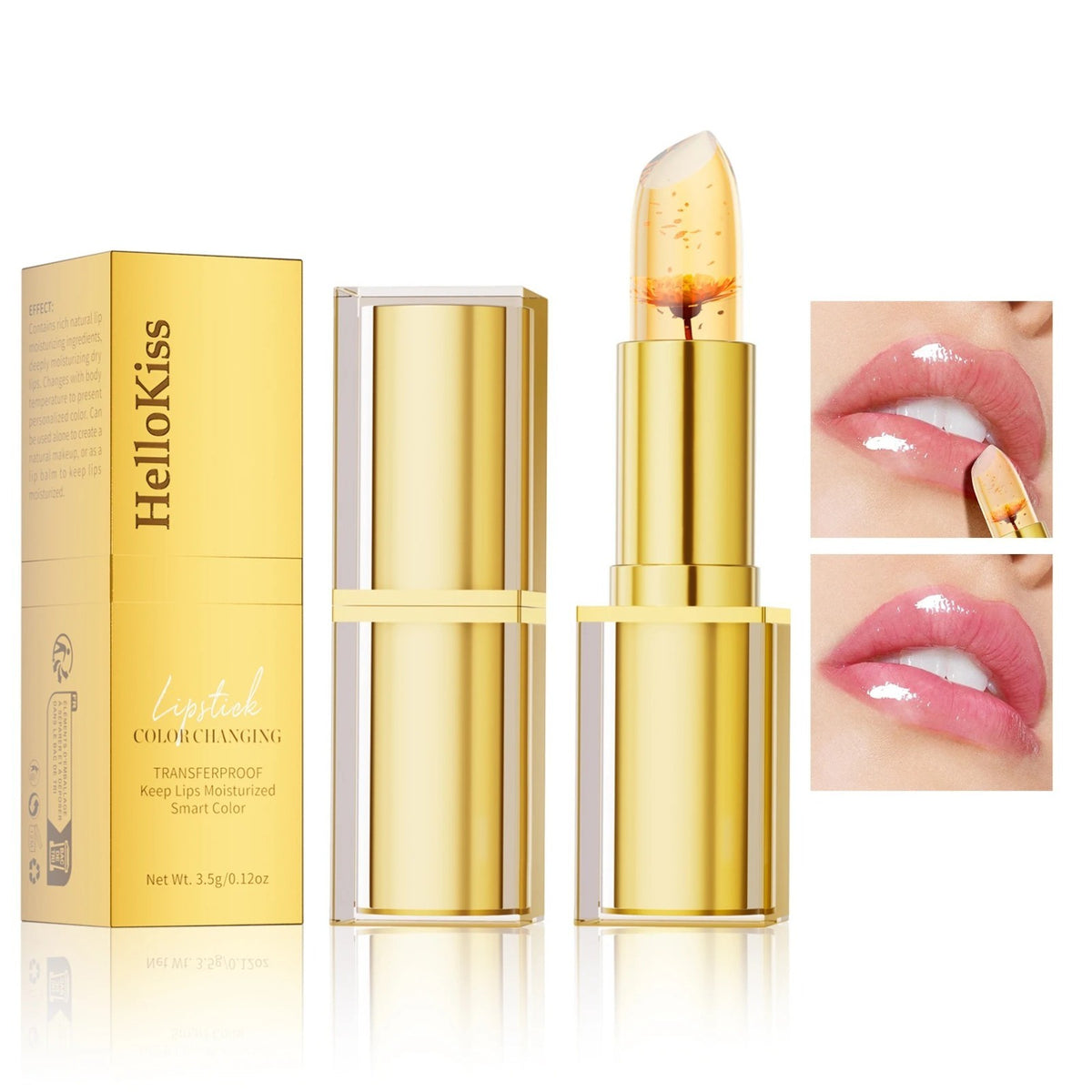 Color Changing Lipstick - Transfer Proof, Gold Crystal PH-Activated Clear Lipstick