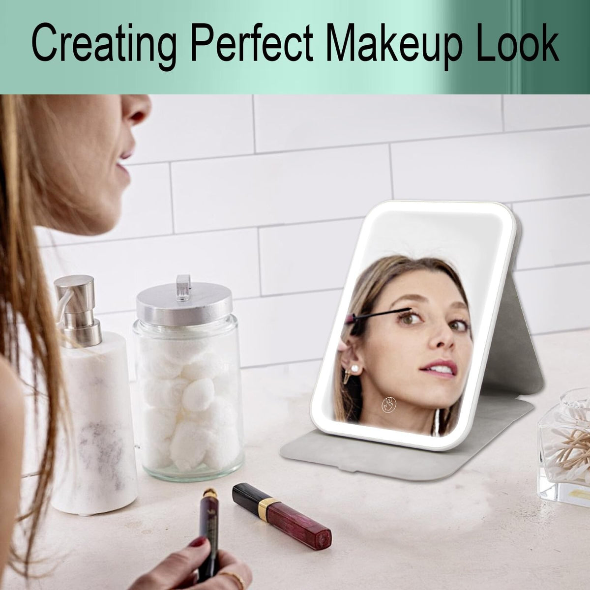 Travel Lighted Makeup Mirror with 3 Color Modes, USB Rechargeable, Foldable Tabletop