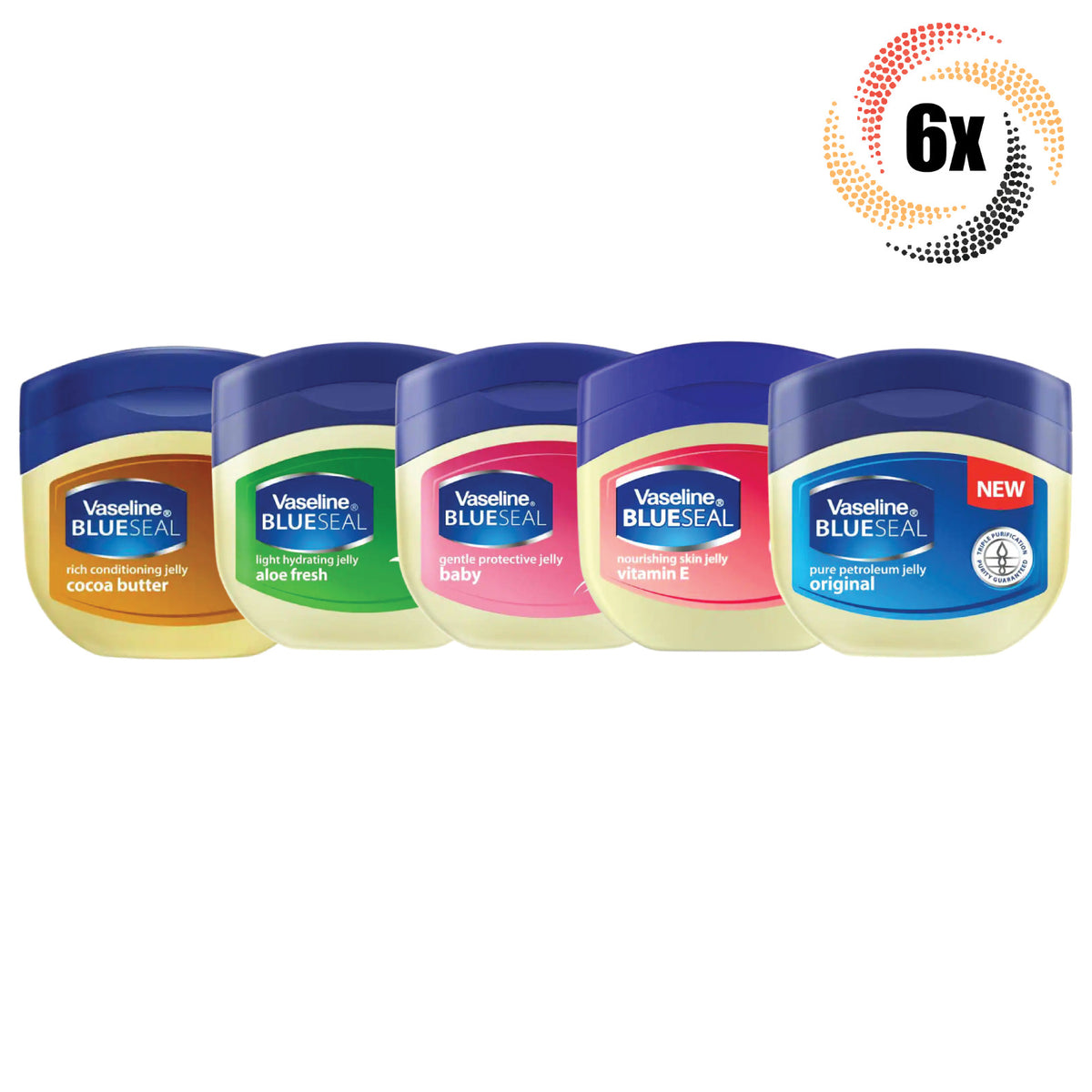 6x Jars Vaseline Blue Seal Variety Petroleum Jelly | 1.75oz Mix &
