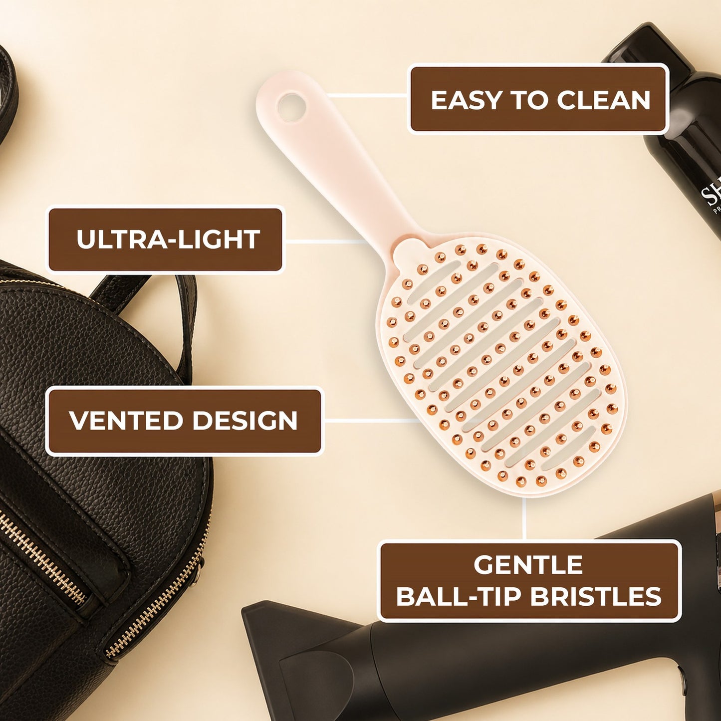 Set of 3 Detangler Hair Brushes Wet & Dry - Pink, Purple, Cream