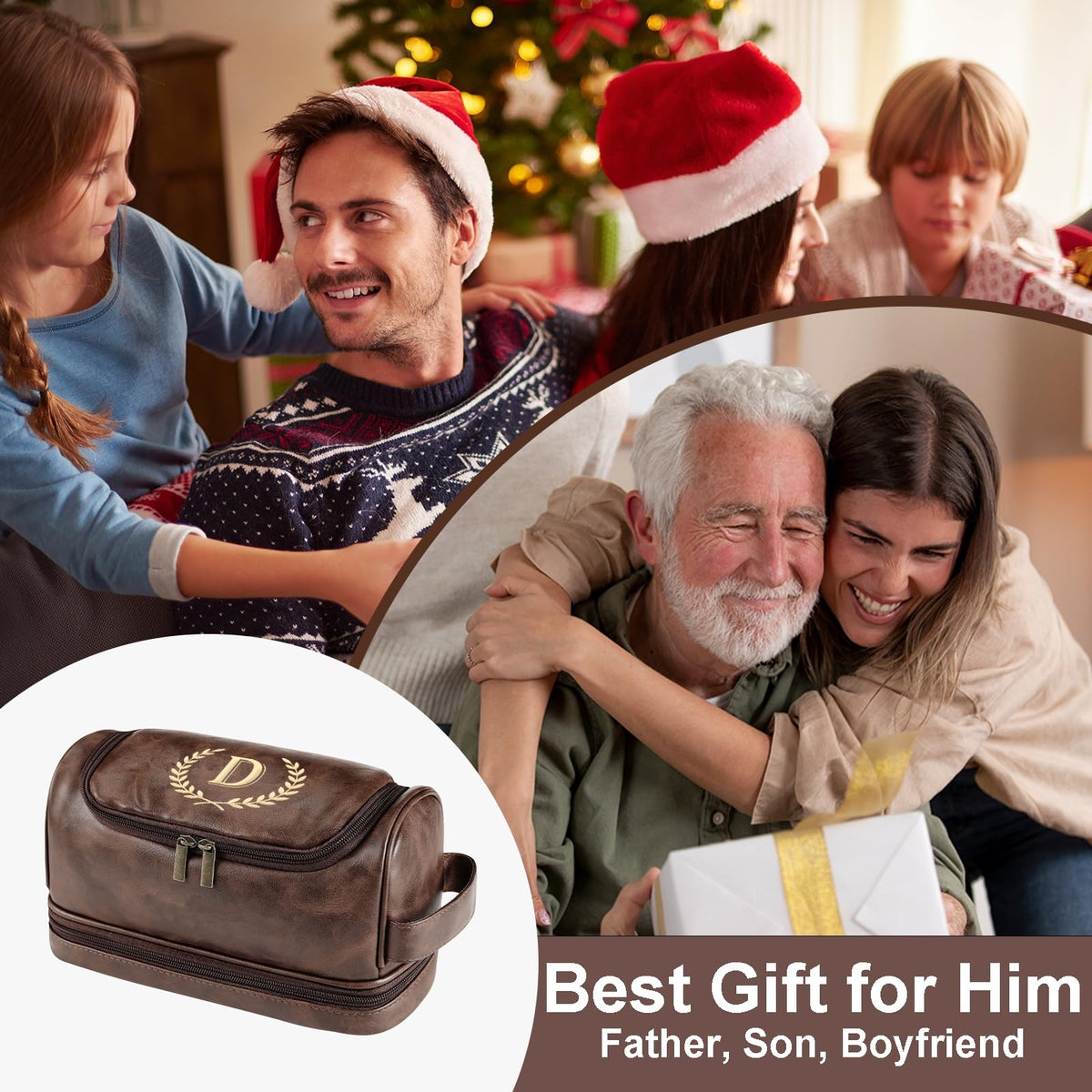 Personalized Leather Toiletry Bag for Men Travel Organizer Gift for Him Dad Husband