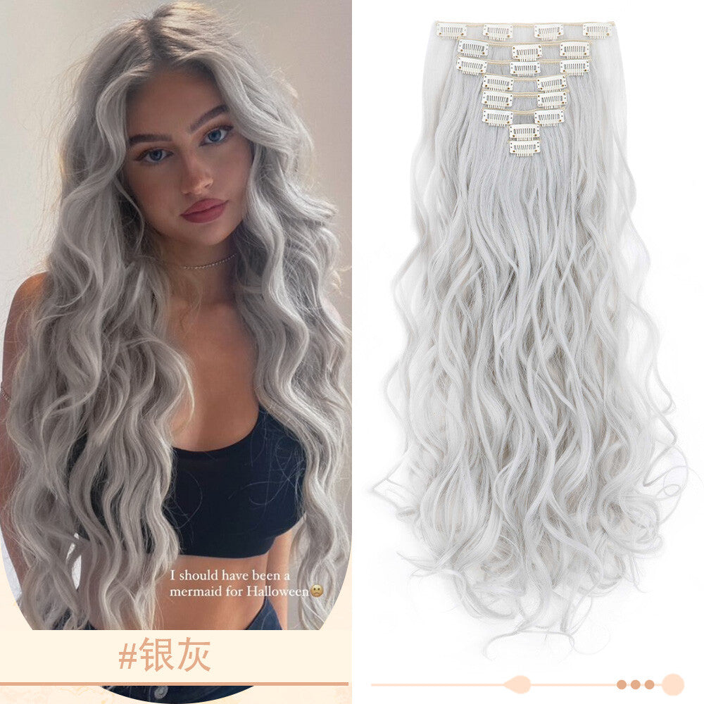 Clip-In Hair Extensions Full Head Ombre Highlight Synthetic Thick Hair 8-24 Inches