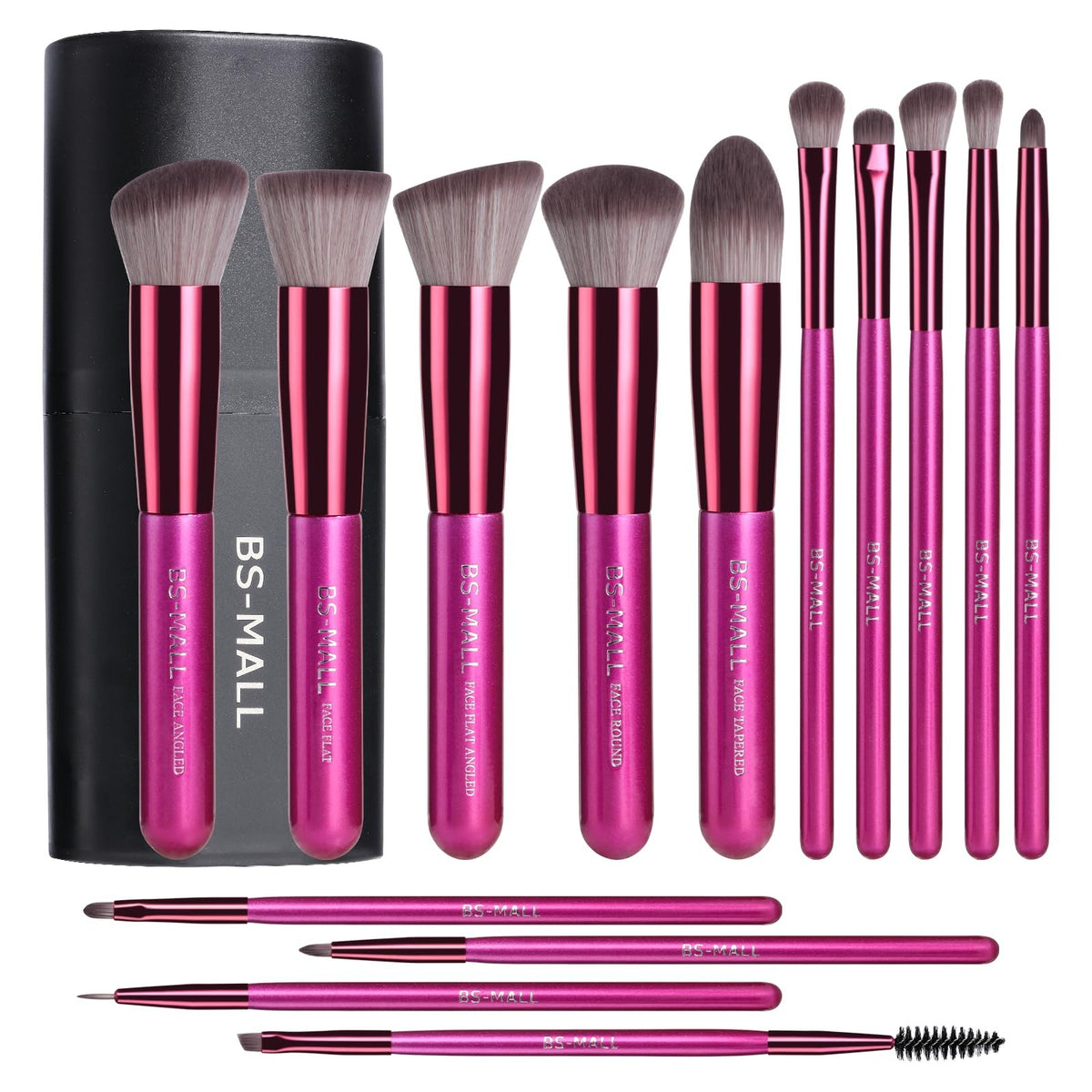 14-Piece Makeup Brush Set with Travel Case - Synthetic Face & Eye Tools