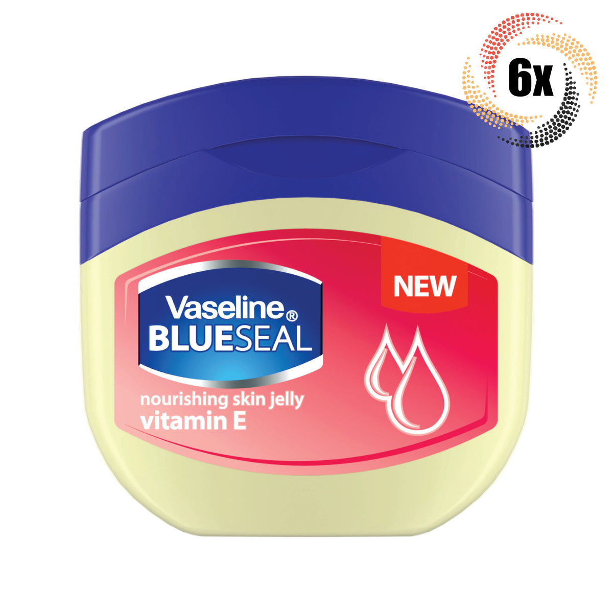 6x Jars Vaseline Blue Seal Vitamin E Nourishing Skin Petroleum Jelly