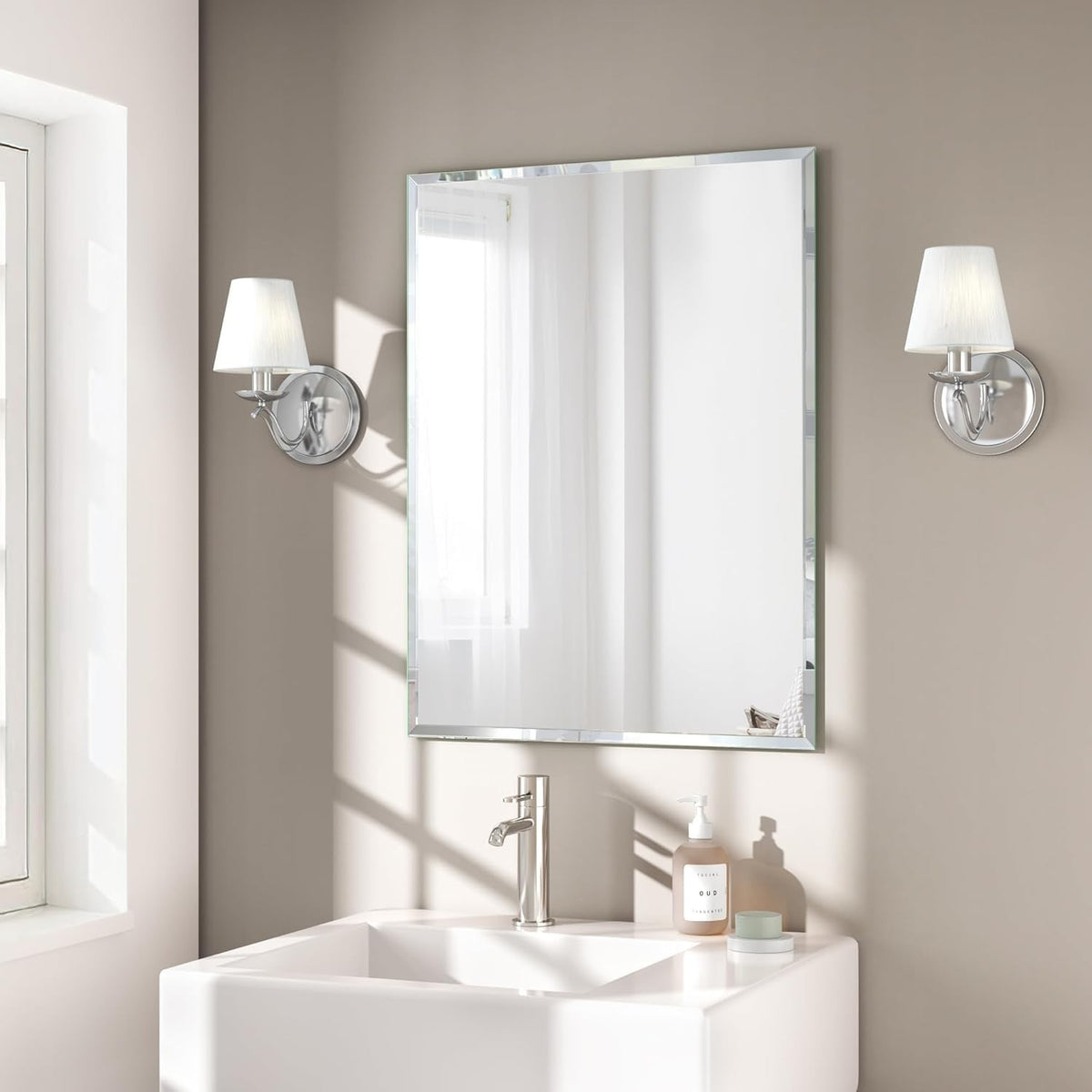 20x28 Inch Frameless Rectangle Bathroom Vanity Mirror with Beveled Edge