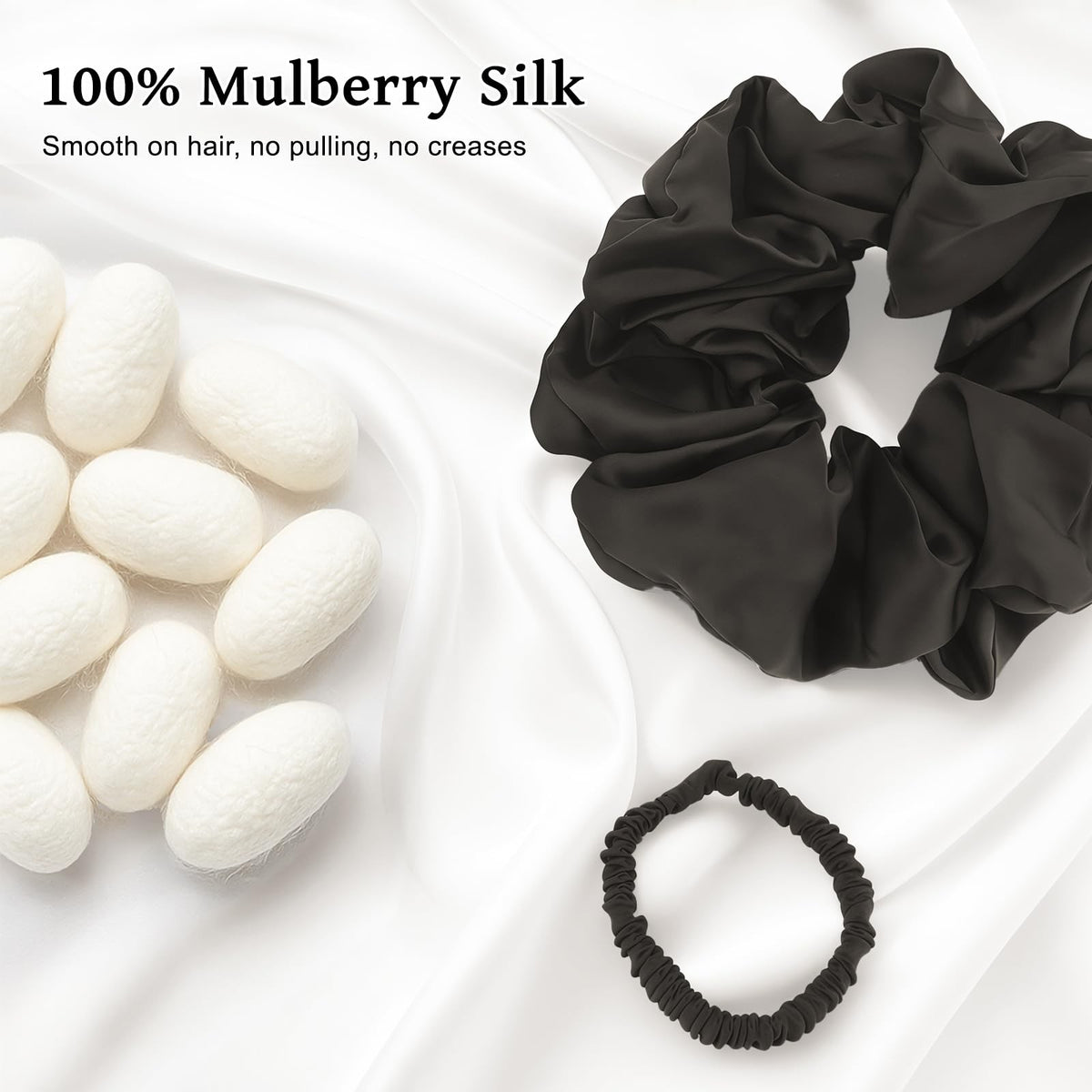 6PCS 100% Mulberry Silk Scrunchies Set, 2 Large 1 Count (Pack of 6),
