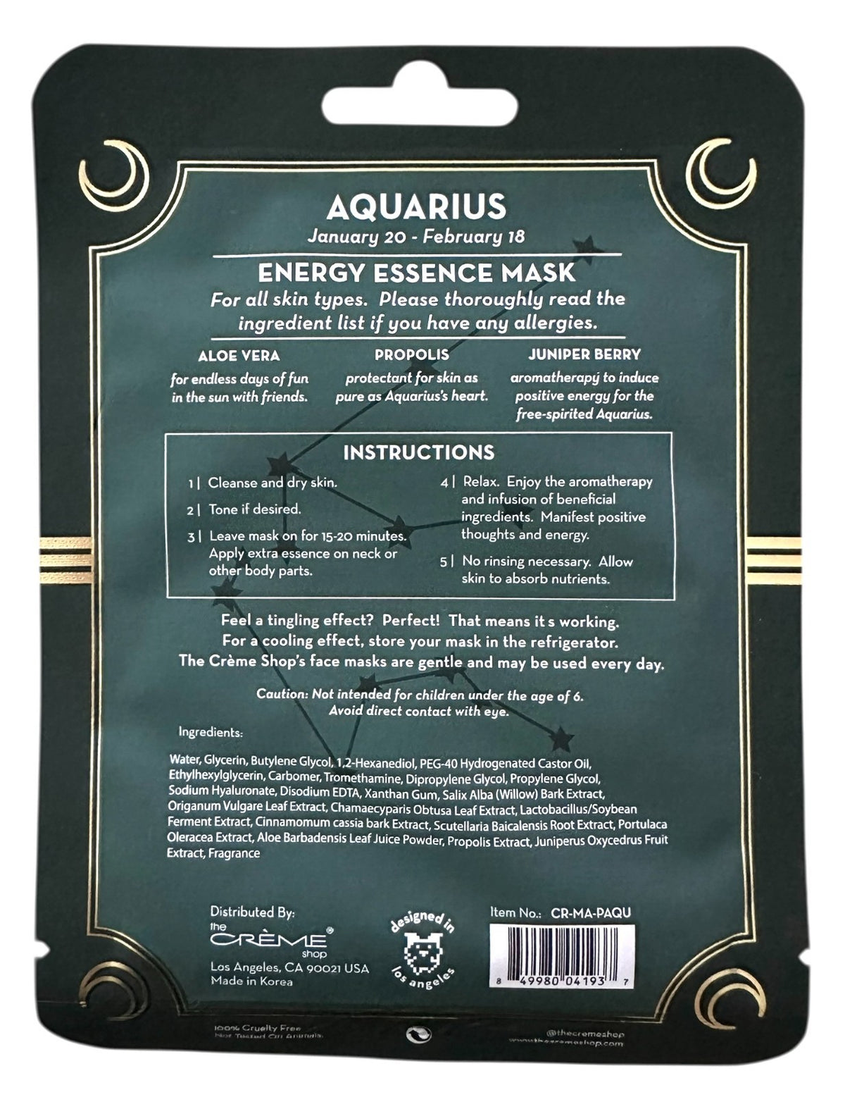 Aquarius Energy Essence Face Mask - Aloe Vera & Propolis, 9ct