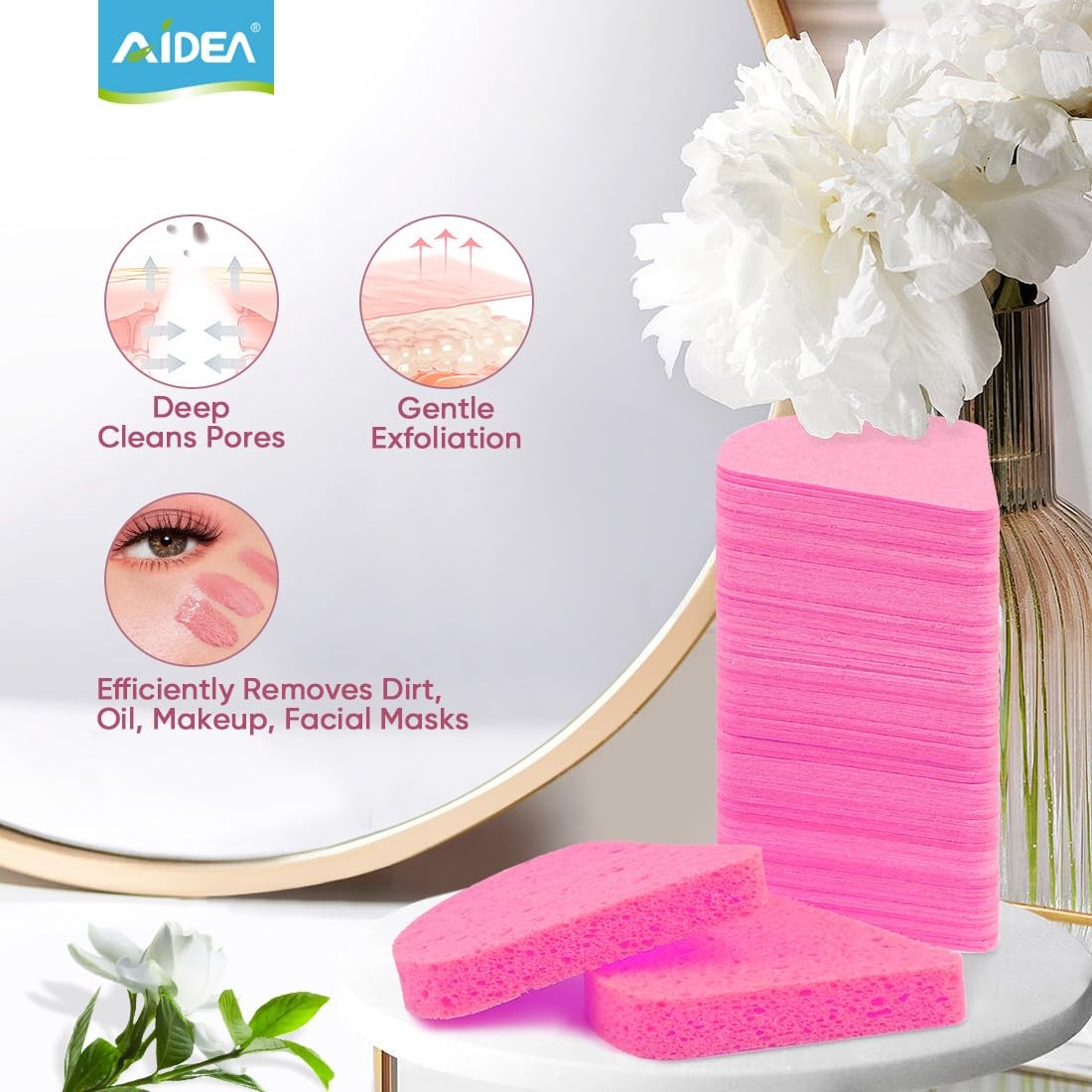 48 Pack Natural Cellulose Facial Sponges for Cleansing & Exfoliation