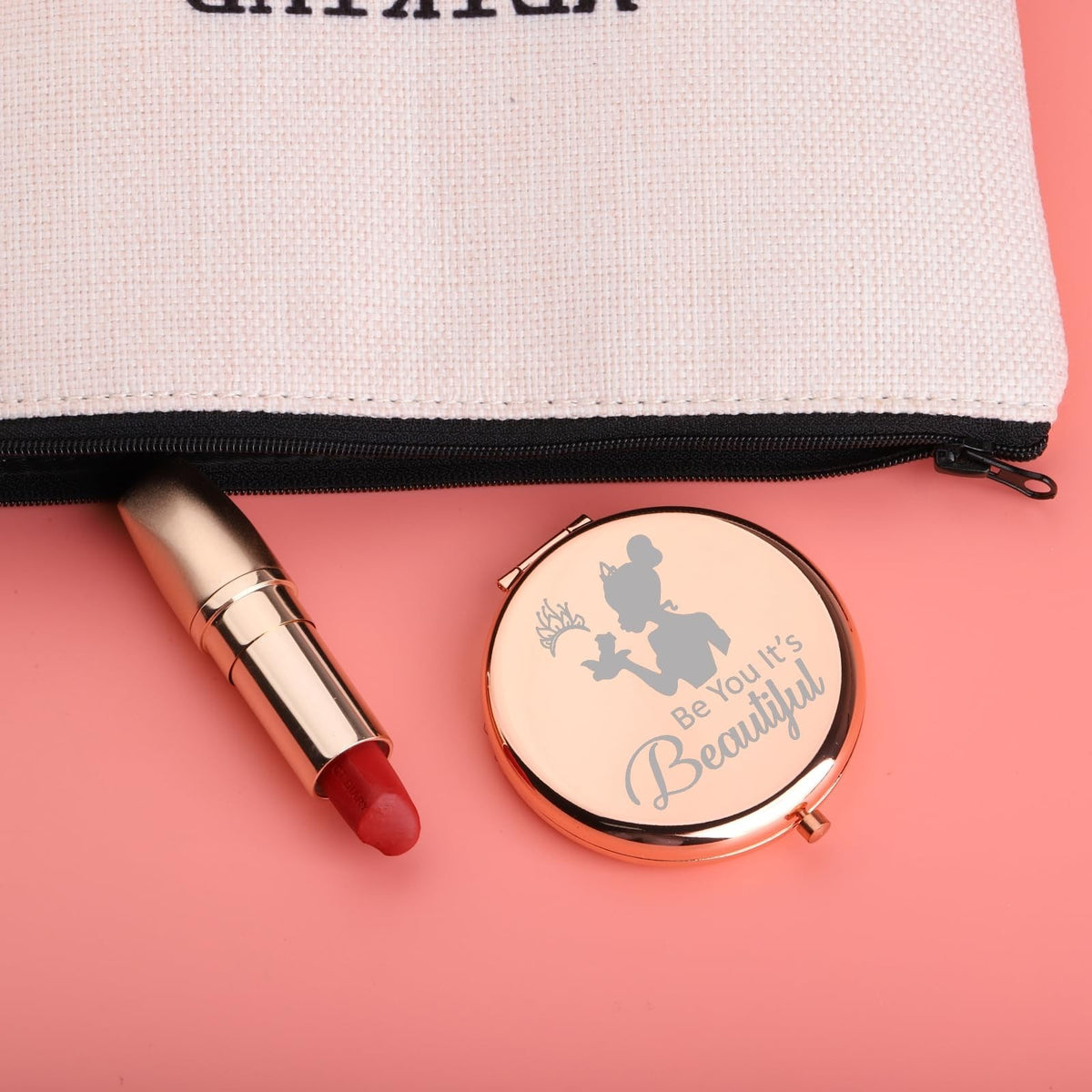 Princess The Frog Gift Compact Mirror - Be You Beautiful Rose Gold