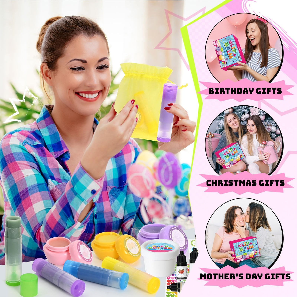 DIY Lip Balm Making Kit with 42 Pieces - Moisturizing & Nourishing Set, Pink