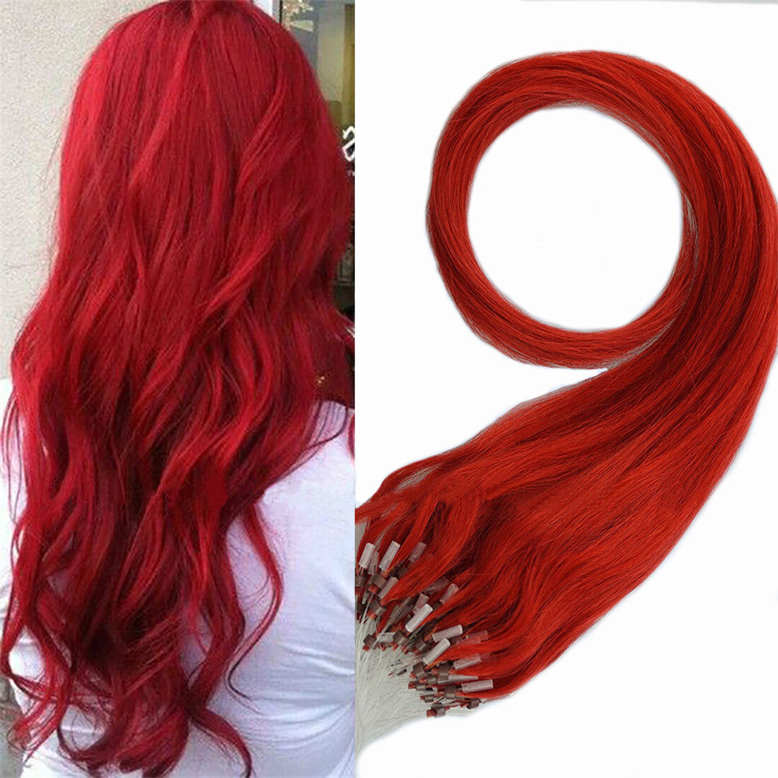 Micro Ring Loop Beads Tip Link Hair Extensions - 100% Remy Human Hair, Straight