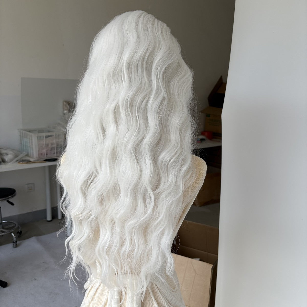Long Wavy White Synthetic Lace Front Wig for Women - Heat Resistant & Soft