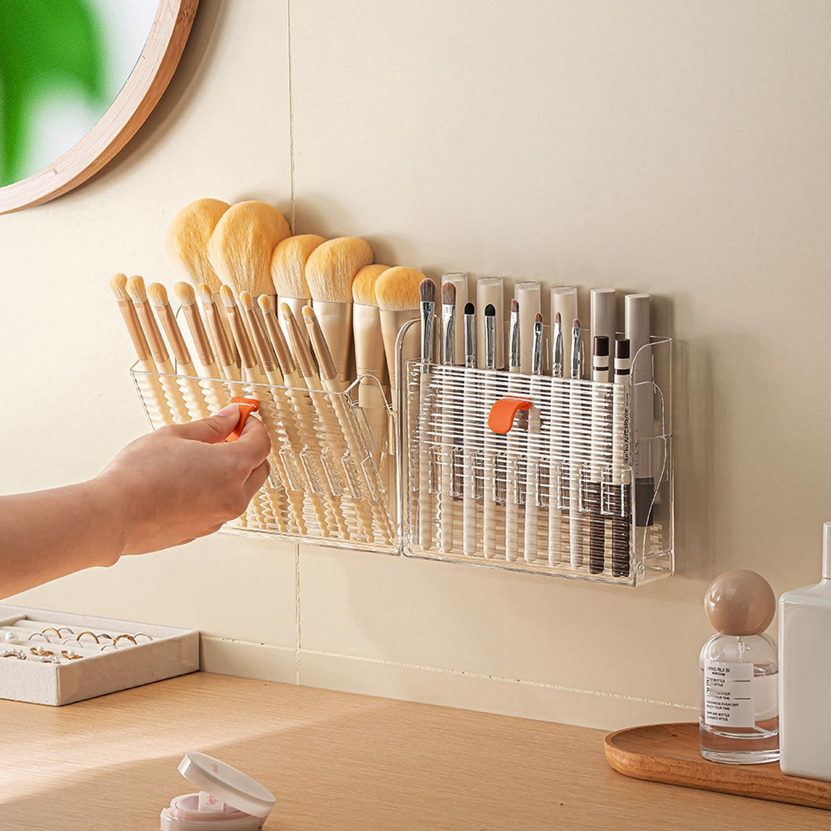 Wall-Mounted Makeup & Lip Liner Organizer Holder Clear 16 Slots