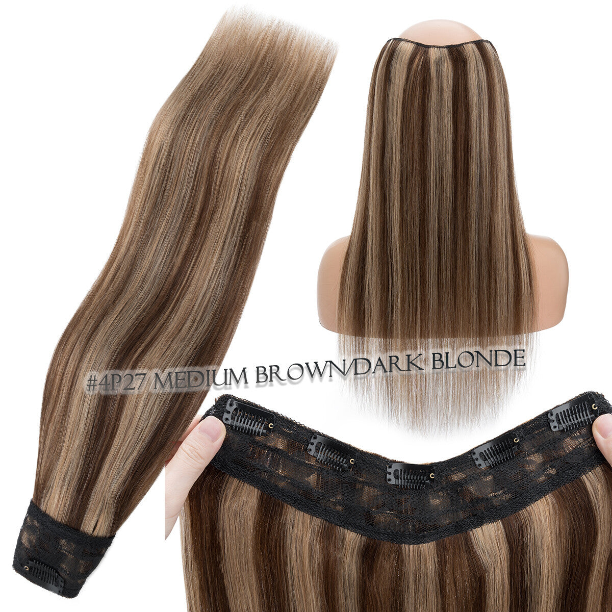 V-Shape Clip-In Human Hair Extensions Half Head - Remy Straight Hair