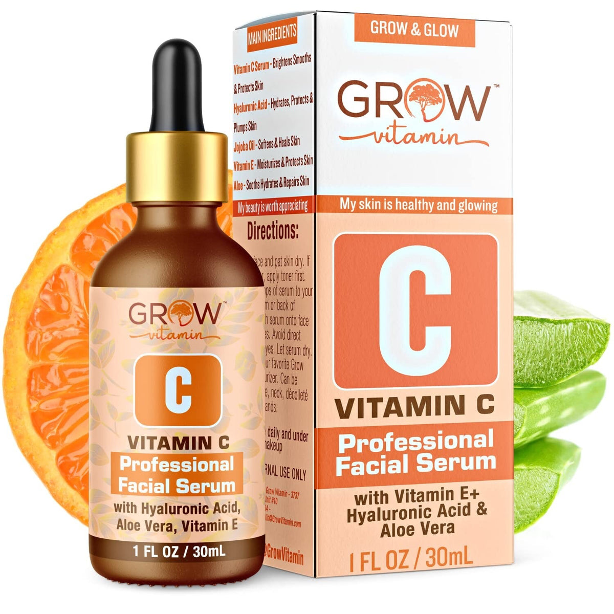 Vitamin C Serum with E Aloe Vera & Hyaluronic Acid Organic Anti-Aging Skin Care