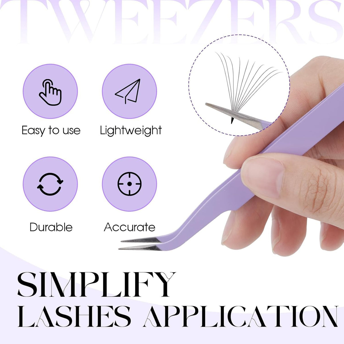 Professional Eyelash Tweezers Set - Stainless Steel Purple Lash Applicator Tool