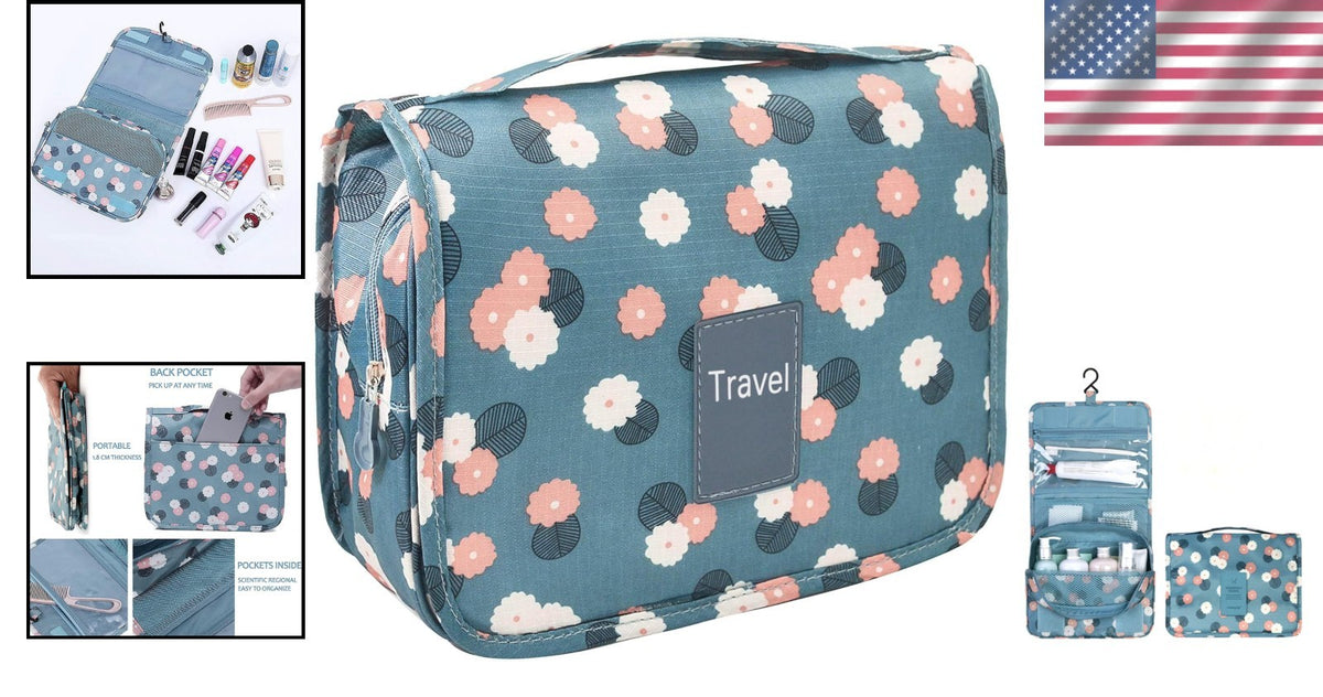 Compact Floral Travel Toiletry Bag with Multiple Compartments