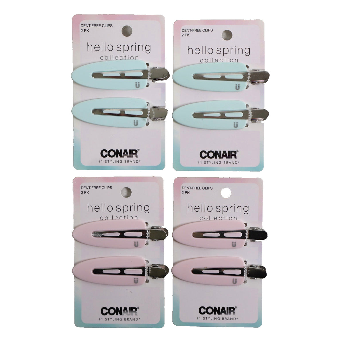 4 PACK Scunci by Conair Hello Spring Collection Dent-Free Clips 2pk