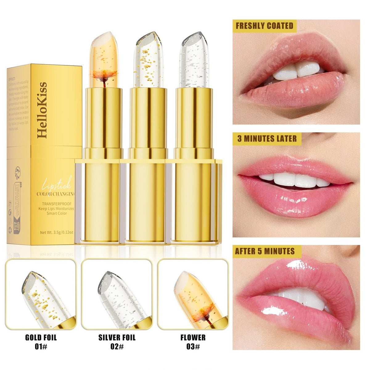 Color Changing Lipstick - Transfer Proof, Gold Crystal PH-Activated Clear Lipstick