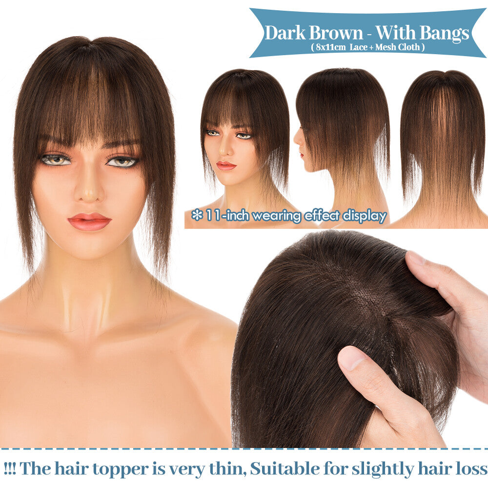 Clip-In Human Hair Extensions with Lace Base - Remy Hair Toppers, Full Head