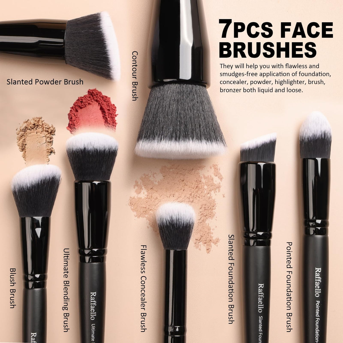 Premium 15-Piece Makeup Brush Set - Synthetic Kabuki & Eye Brushes by Raffaello