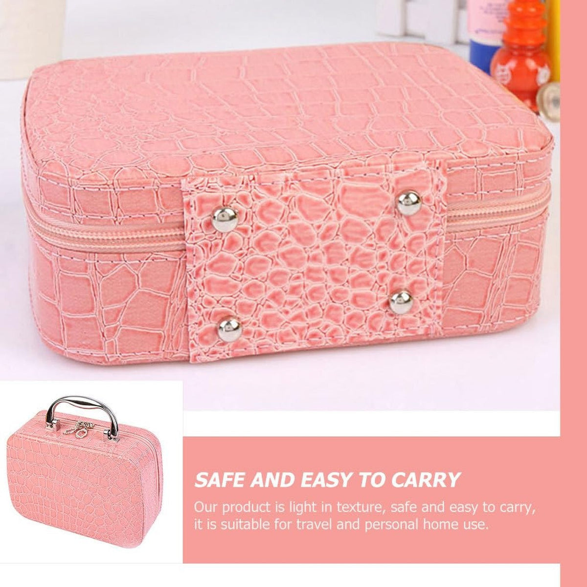 Portable Makeup Box with Mirror - Compact Cosmetic Organizer for Travel & Home