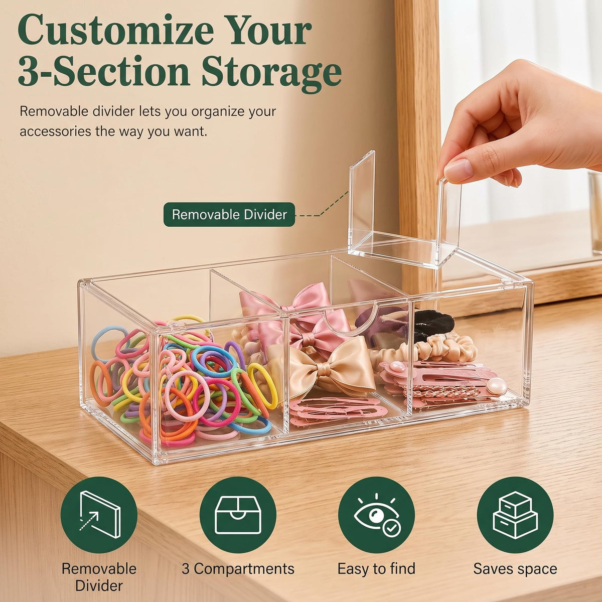 2-Layer Clear Makeup Organizer with Adjustable Dividers - Vanity Storage