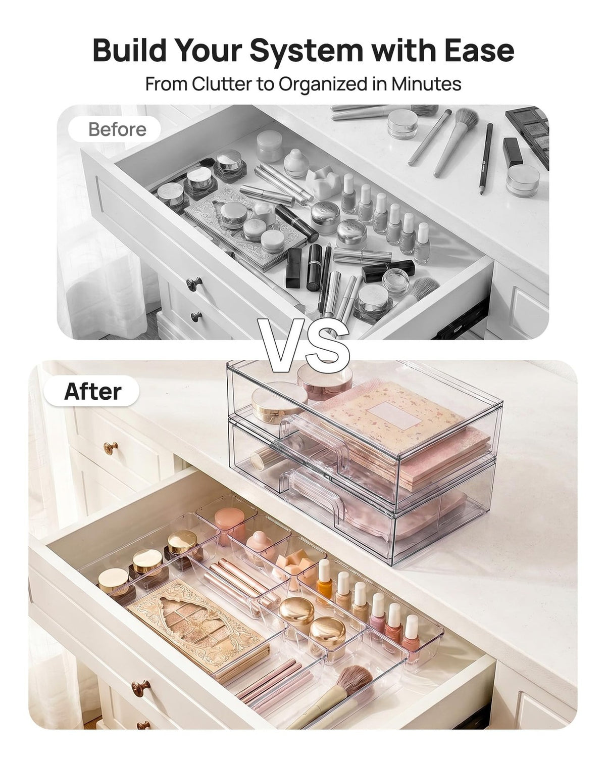 12 Pack Clear Makeup Organizer Set for Vanity and Bathroom Counter