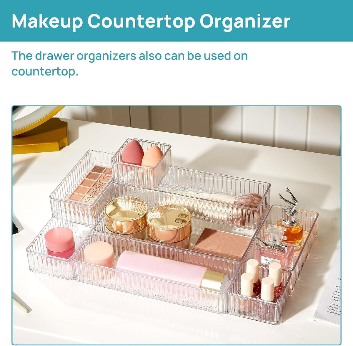 Clear Makeup Drawer Organizer Bins Set - 7 Pieces, 4 Sizes, Stackable Vanity Storage