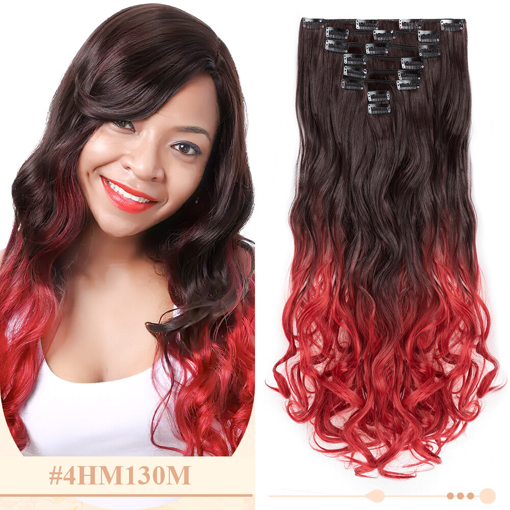 Clip-In Hair Extensions Full Head Ombre Highlight Synthetic Thick Hair 8-24 Inches