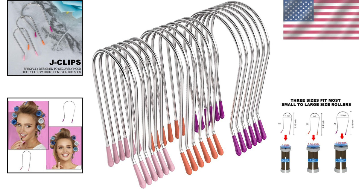 Quality Metal Curler Clips - 20 Count for All Hair Types J-Shape