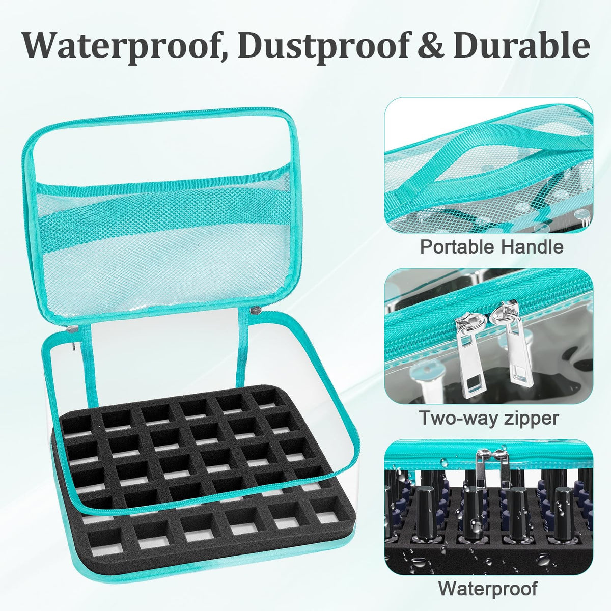 Mint Green Clear Nail Polish Organizer Case Holds 30 Bottles - Travel & Storage
