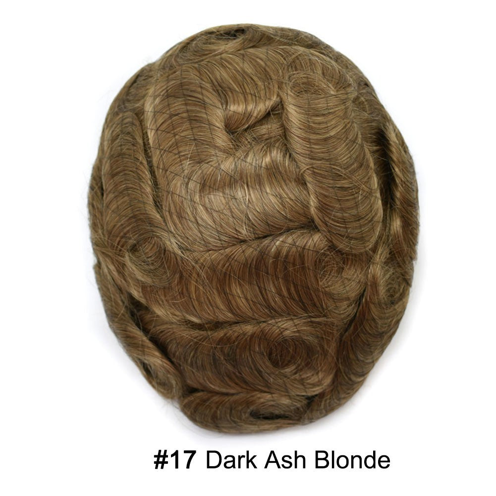 French Lace Front Human Hair Toupee Replacement System with Poly Skin Base