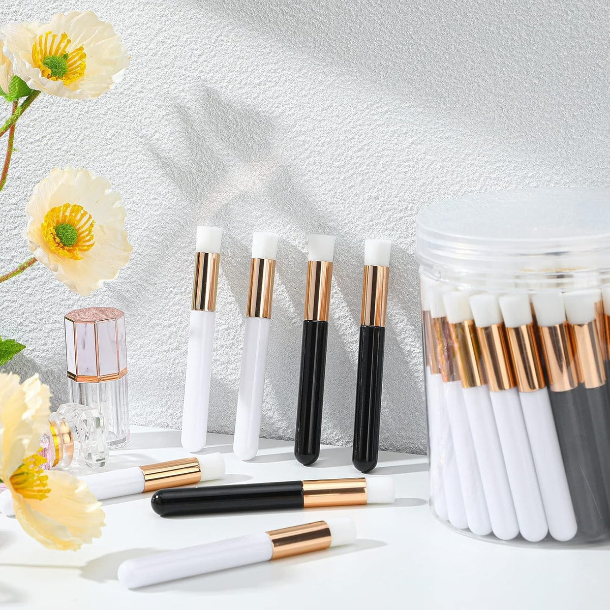 60 Pcs Lash Cleaning Brushes with Storage Container - Soft Fiber Eyelash Extension Brush Set