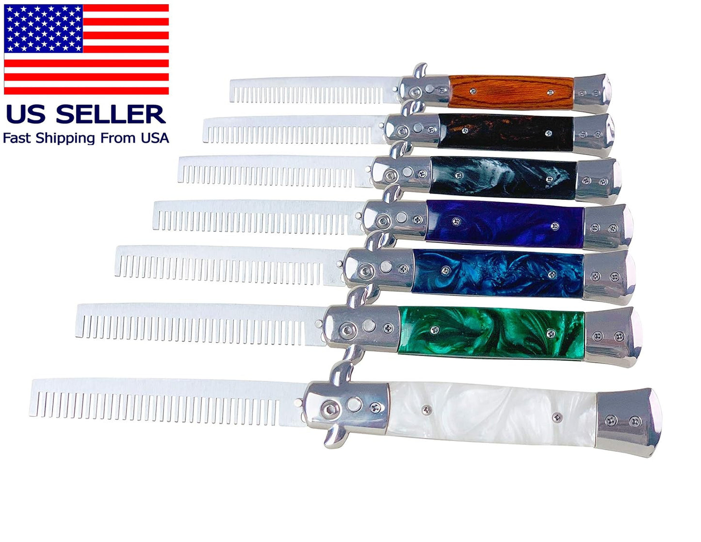 Automatic Switchblade Hair Comb Pocket Knife with Safety Lock - 7 Colors