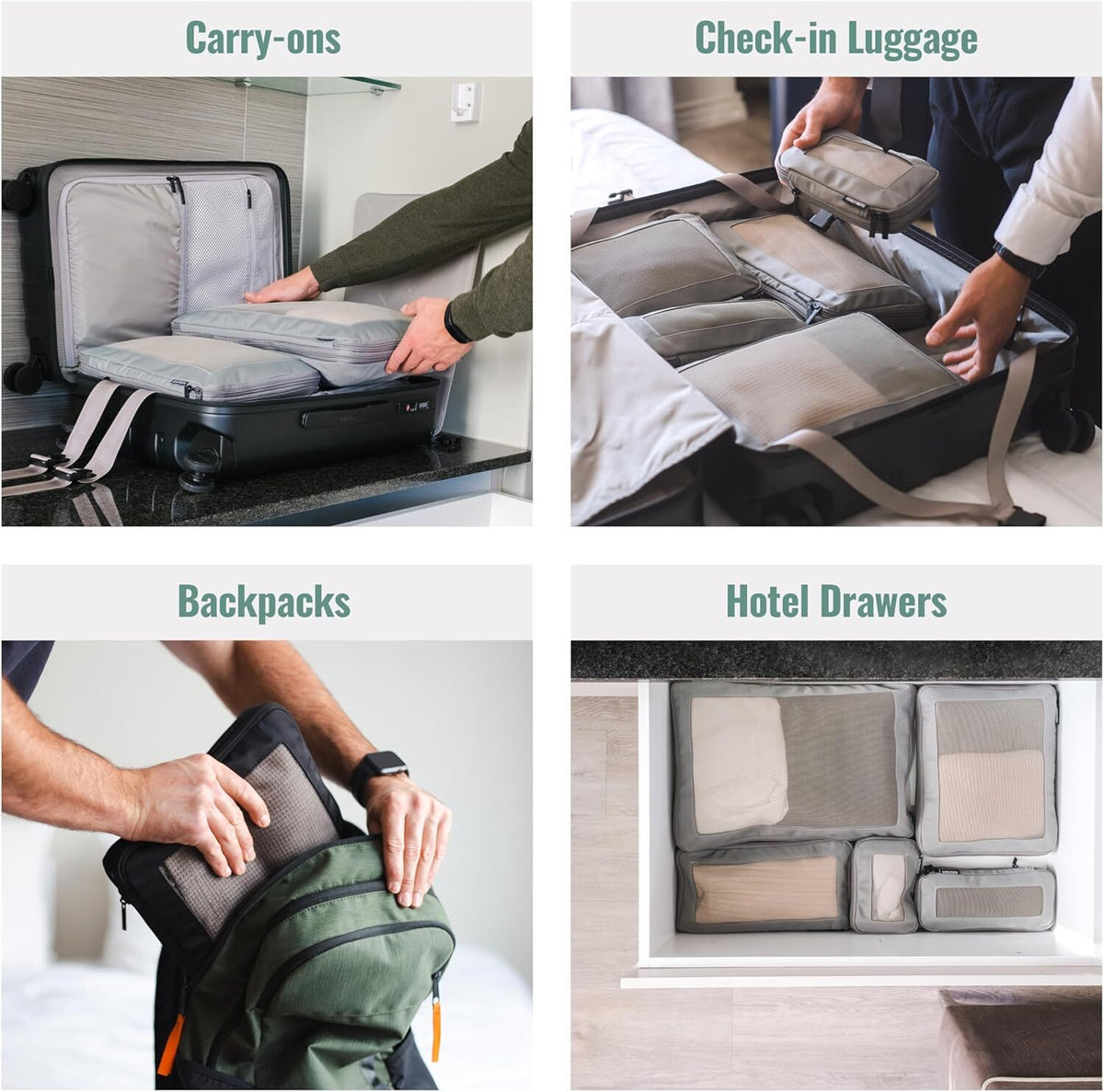 Travel Compression Packing Cubes 4-Pack - Luggage Organizer Bags in Purple