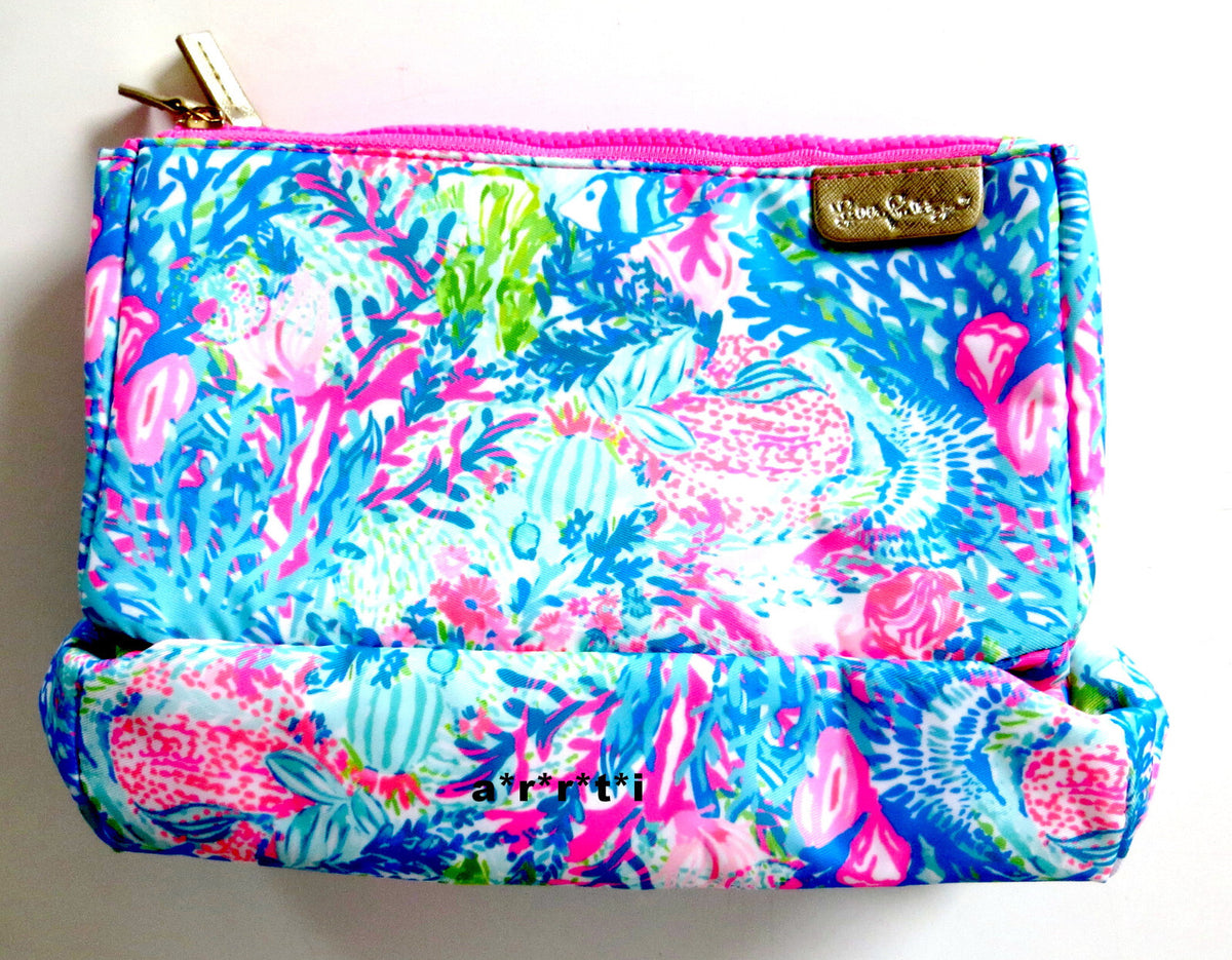 Lilly Pulitzer Double Cosmetic Pouch & Mirror Set - Colorful Travel Makeup Bag