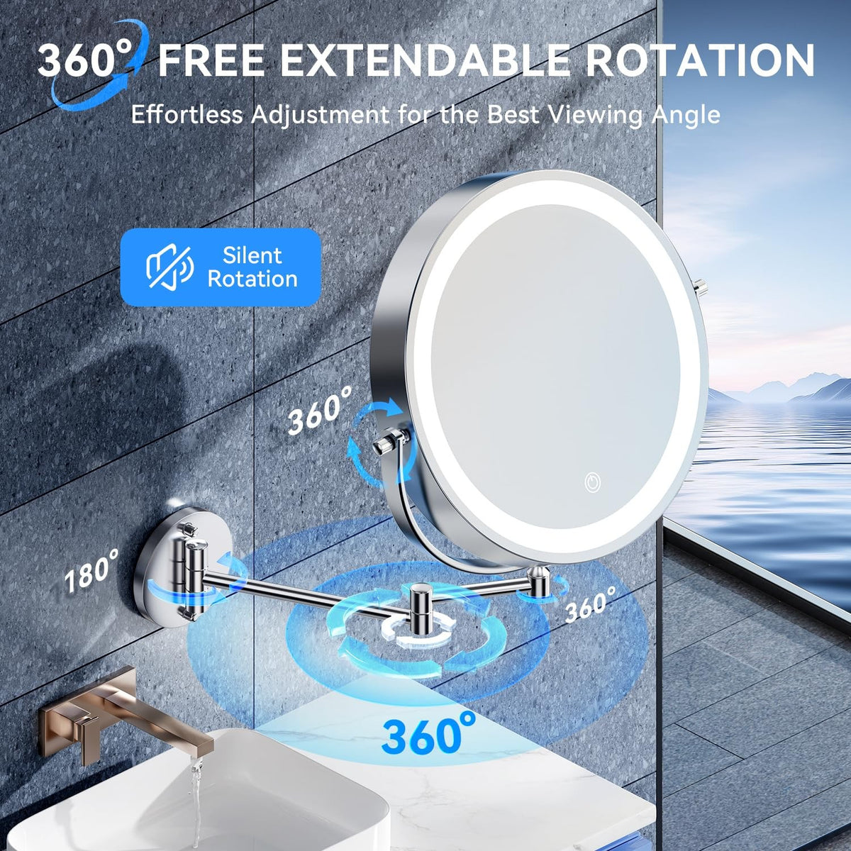 10-Inch Wall Mounted Lighted Makeup Mirror with 30X Magnification and Rechargeable LED