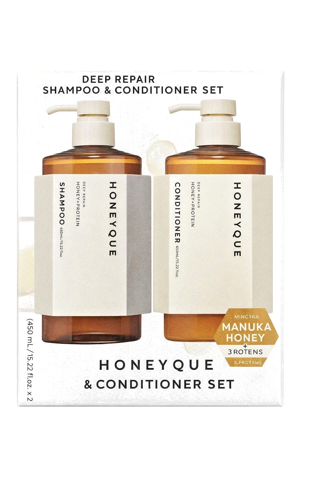 Japanese Deep Repair Shampoo & Conditioner Set 450ml with Manuka Honey - Sulfate-Free Hair Care