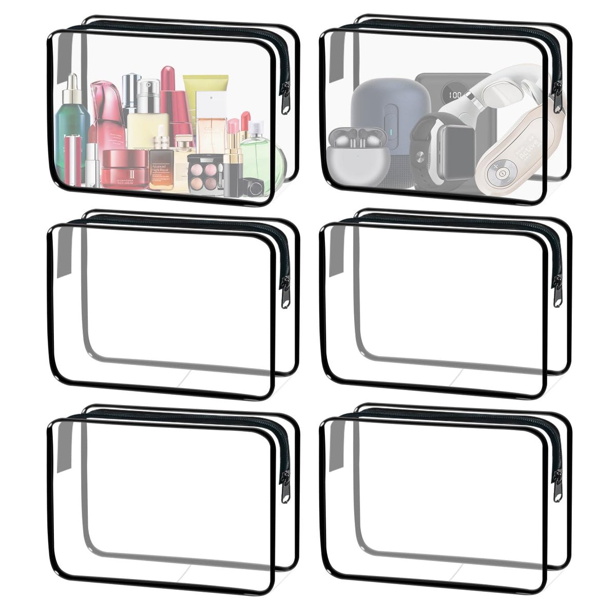 Clear TSA Approved Travel Cosmetic Bag Set - Waterproof PVC Organizer, 6 Pieces