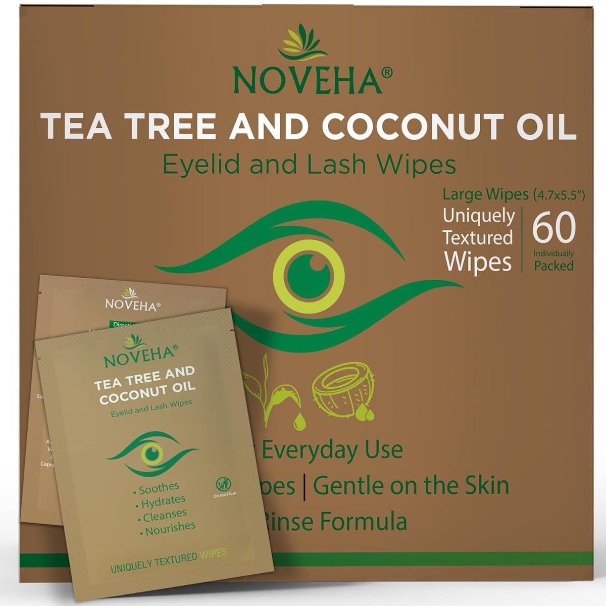 Eyelid & Lash Cleansing Wipes with Coconut & Tea Tree Oil for Demodex & Blepharitis