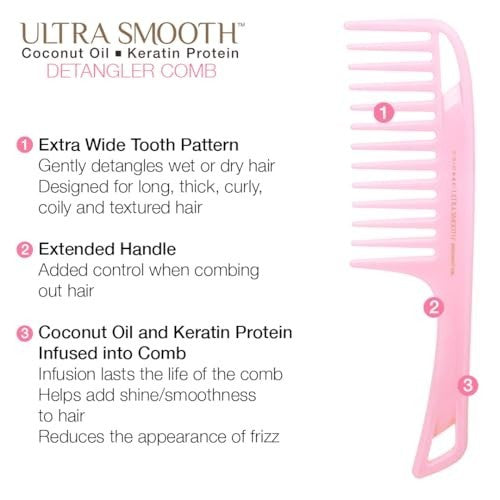Coconut Infused Wide-Tooth Hair Pick Comb for Detangling & Shine