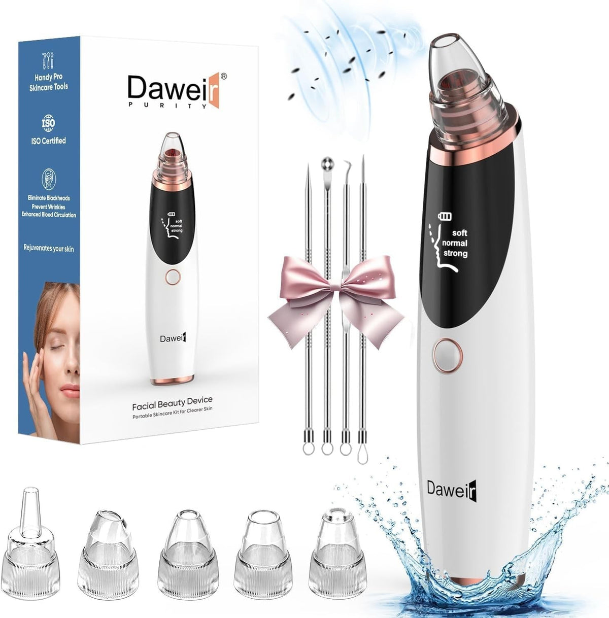 Blackhead Remover Vacuum Pore Cleaner with 3 Suction Levels & 5 Tips