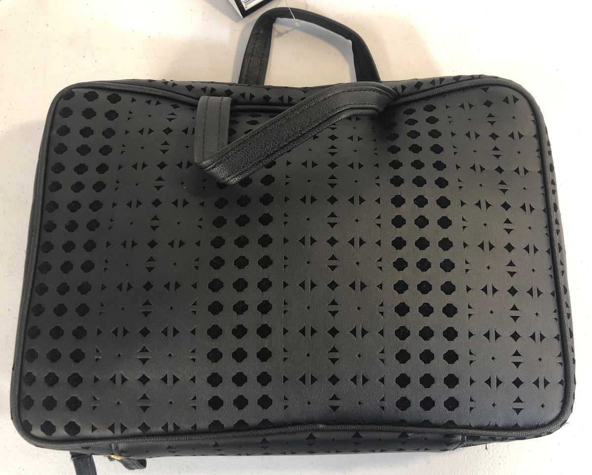 Travel Fitted Weekender Bag with 5 Bottles & Shower Poof - Black