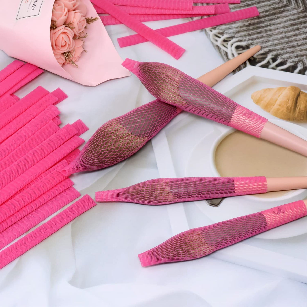 Reusable Makeup Brush Protector Mesh Covers - 100 Pack Pink