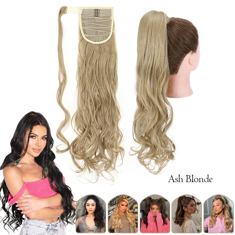 Mega Thick Wrap-On Ponytail Extensions - Natural Human Hair, Curly Wavy Straight