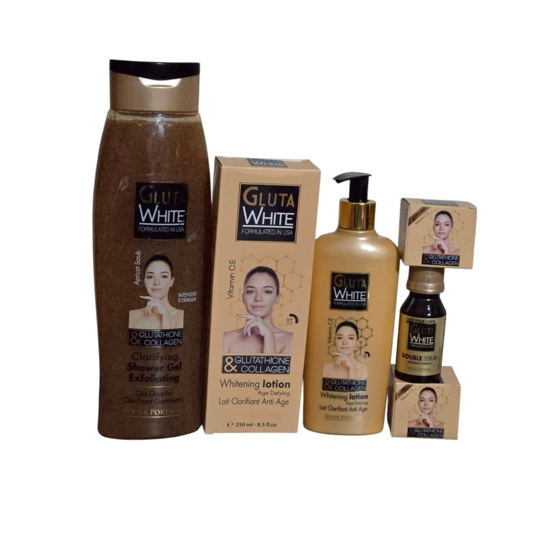 Gluta White Glutathione Collagen Body Lotion & Serum Set - 250ml Bath Gel & Cream